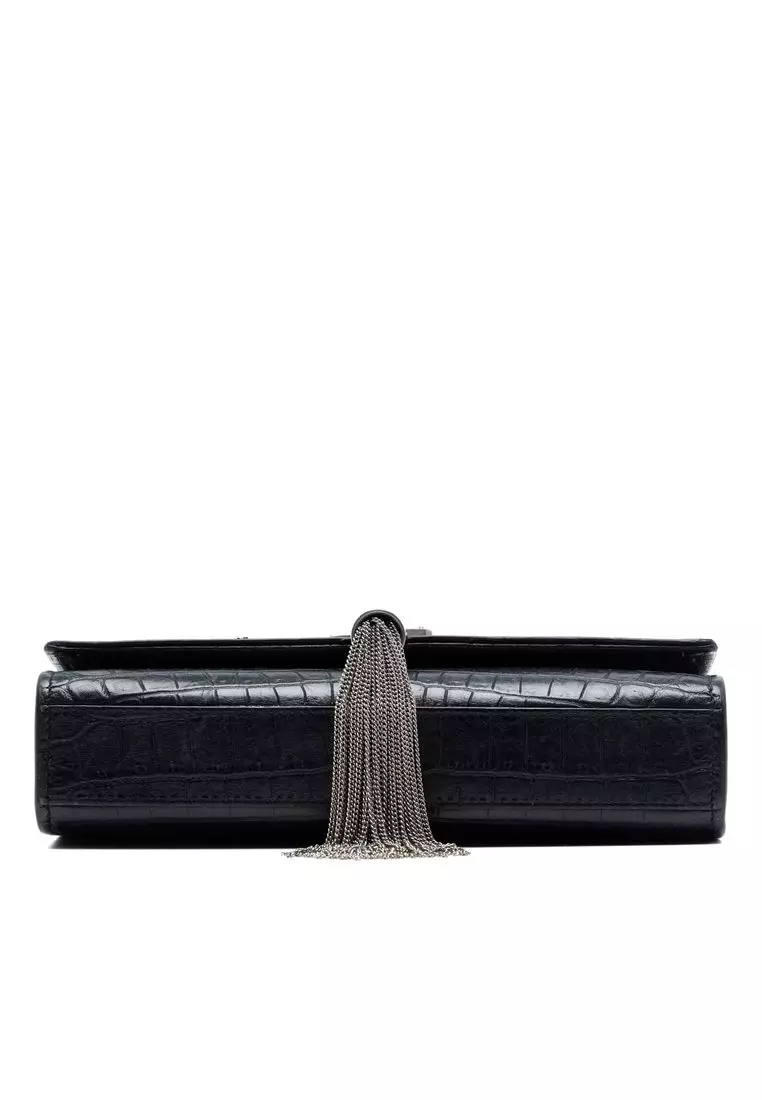 二手 Saint Laurent 鱷魚壓花皮革字母凱特流蘇鏈錢包