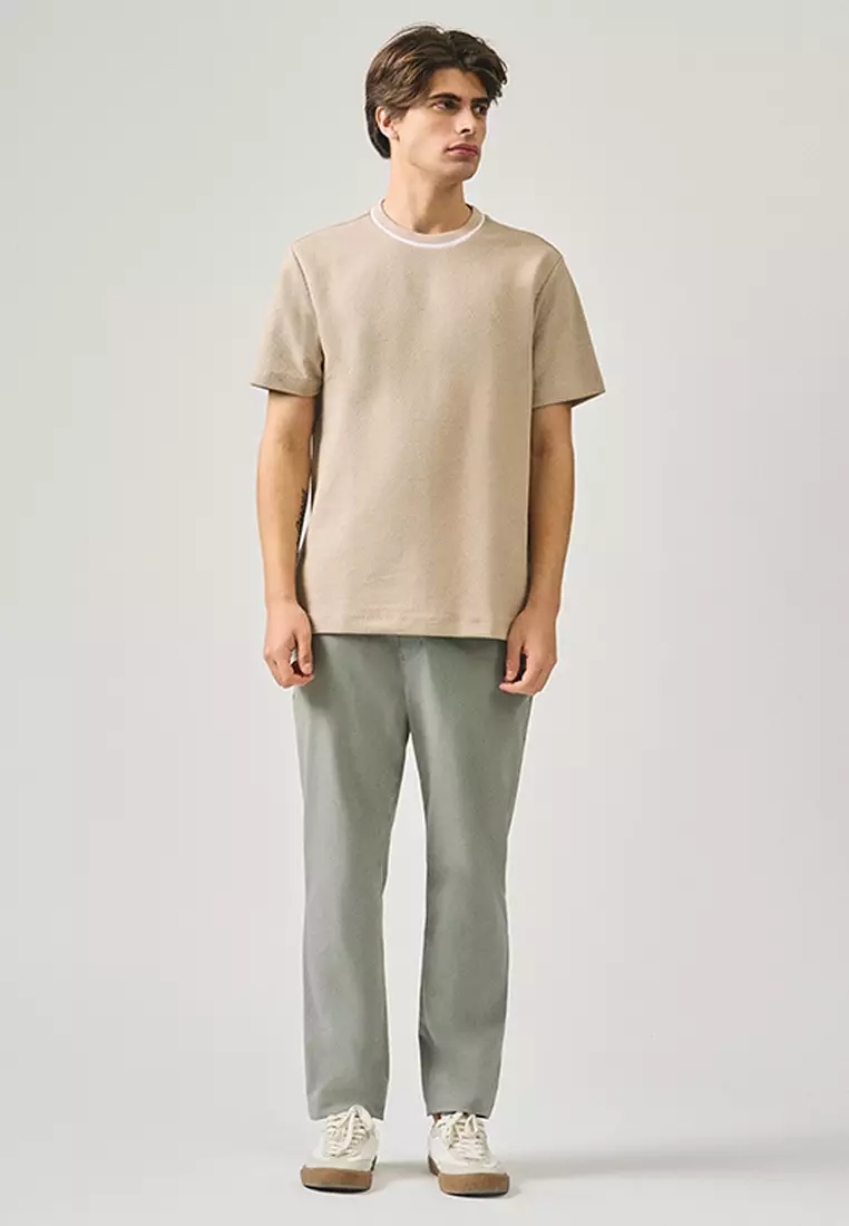 Regular Fit T-Shirt With Contrast Piping Detail In Textured Knit