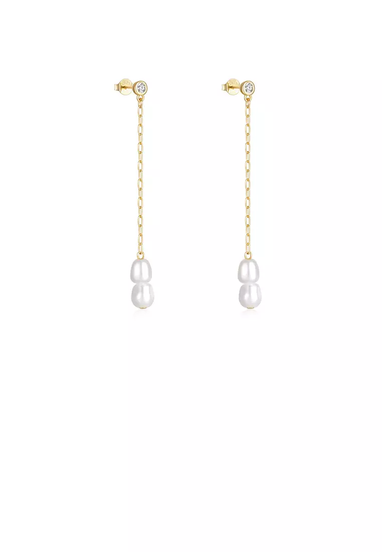 Gold and white tassel earrings sale