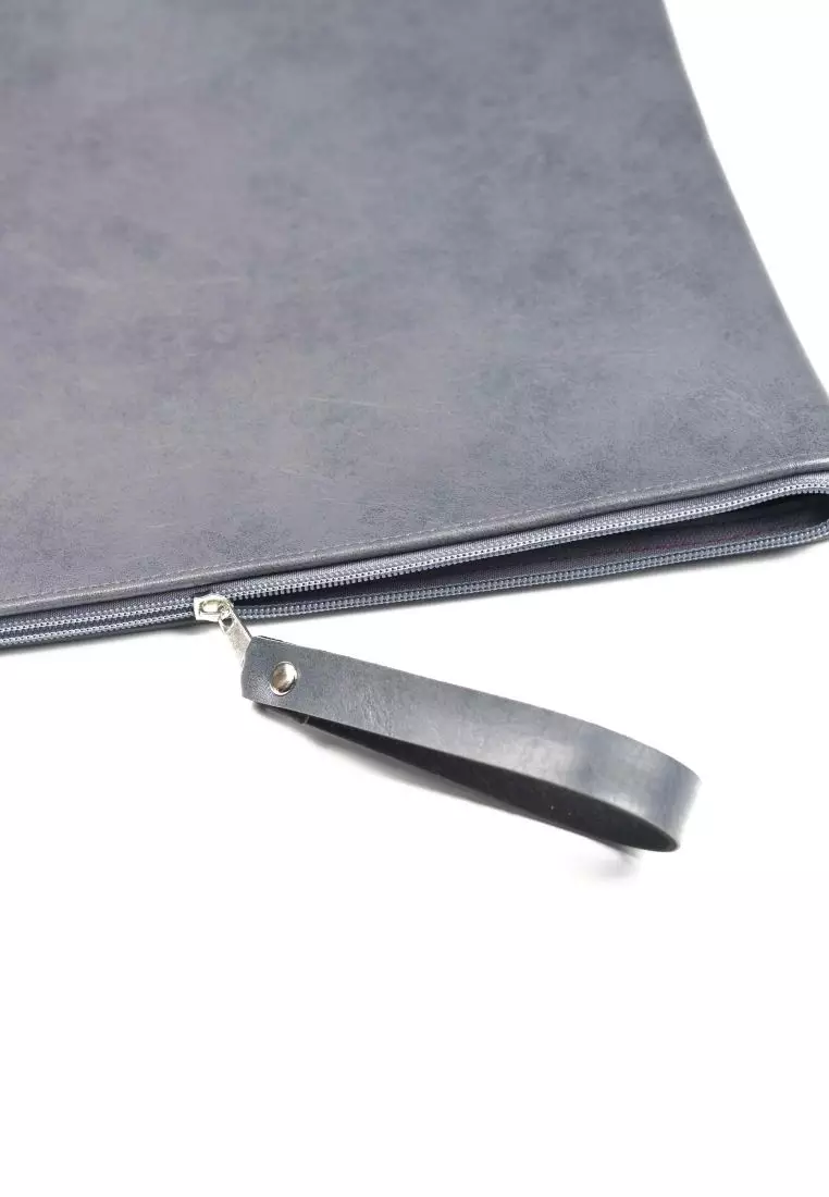 Houseofcuff Clutch Pria Tas Tangan Unisex Abu-Abu Model Polos Zipper