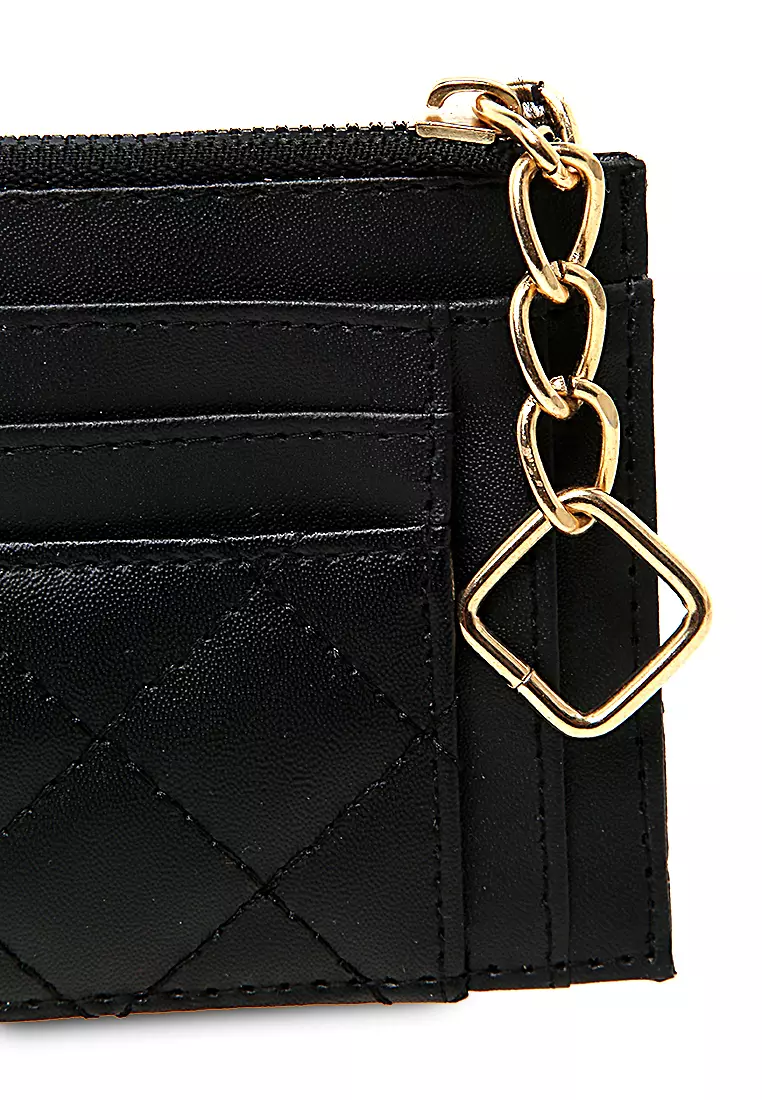 Dompet Kartu Motif Bordir Material Leather Card Holder Mini Wanita 5 Slot + 1 Slot Money - Hitam