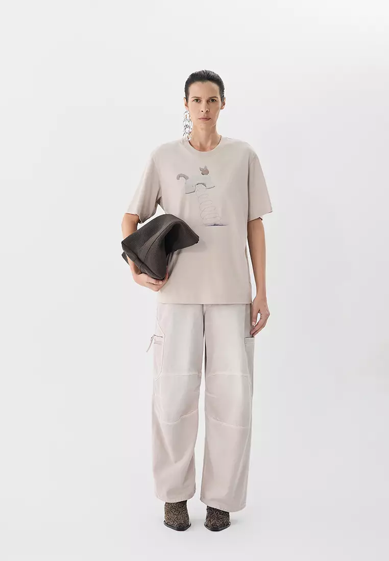 全棉圖案元素貼圖寬鬆短袖T恤