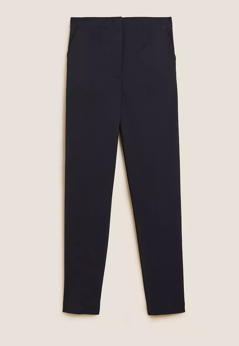 Cotton Blend Slim Fit Ankle Grazer Trousers