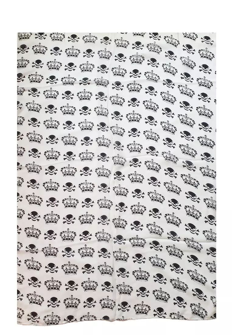 Skull Crown Poly-Printed Scarf White