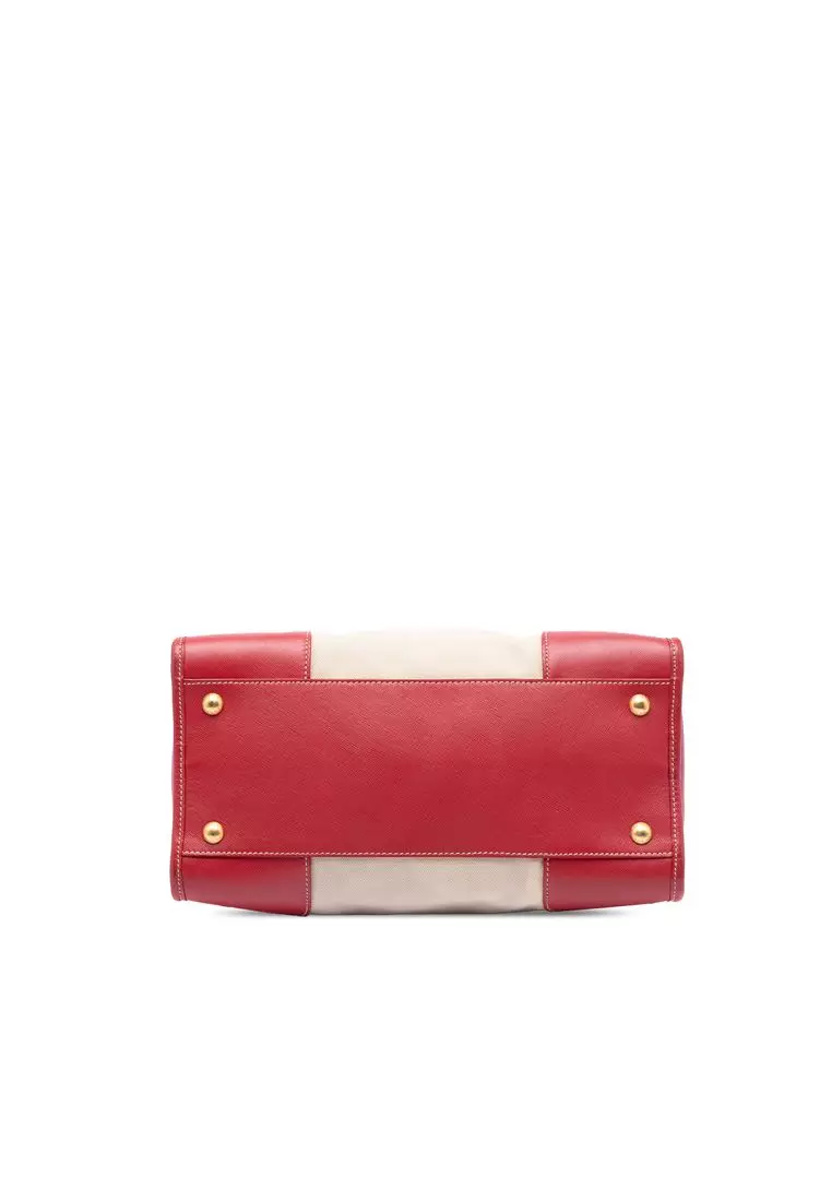 Pre-Loved Prada Saffiano Trimmed Canvas Canapa Logo Satchel