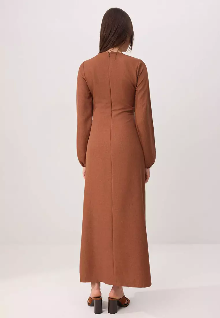 Light Brown Linen Look Woven Dress Tctss25Eb00129
