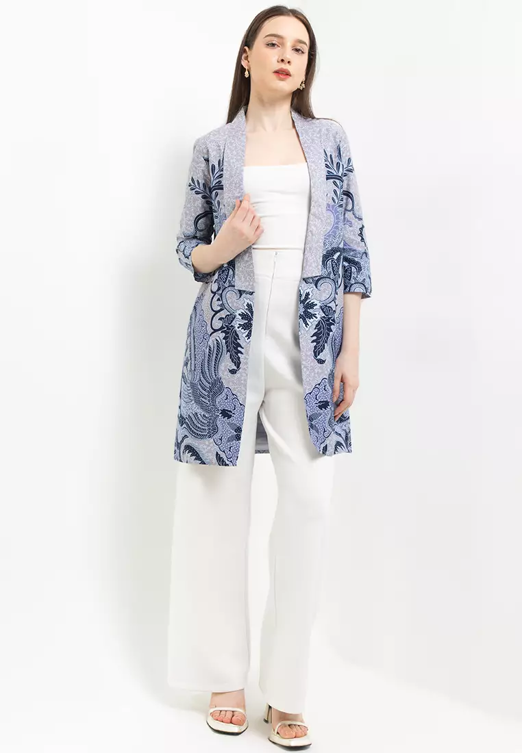 Outer Cardigan Atasan Batik Muslim Wanita Wibya Raya Blue Lengan Panjang
