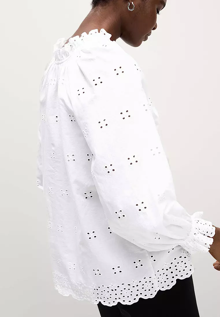 Pure Cotton Broderie Frill Detail Blouse