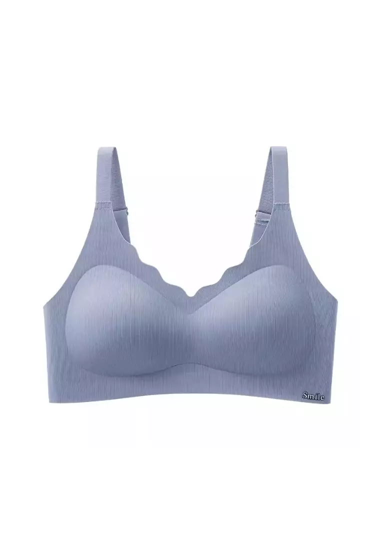 Premium Macie Scallop Seamless Wireless Padded Support Bra in Blue