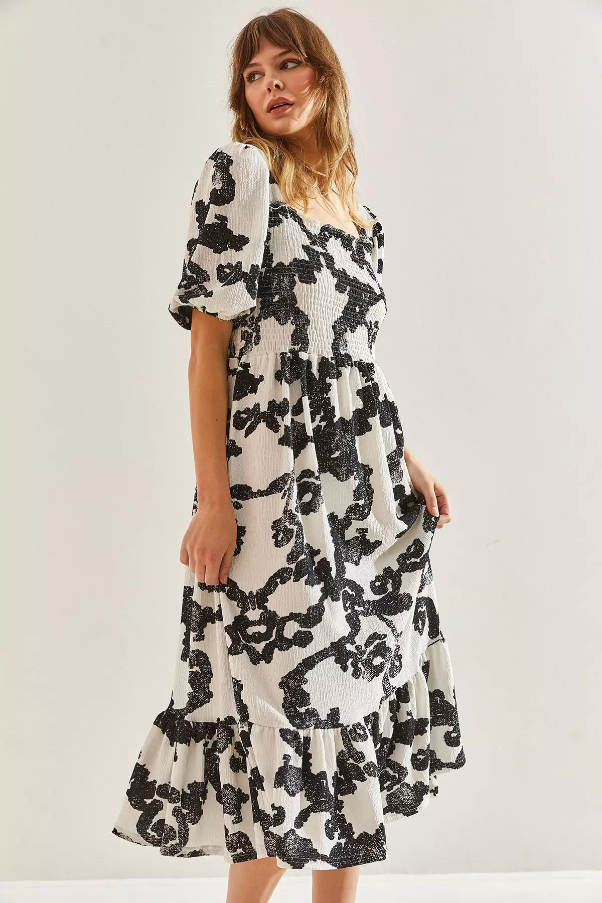 Women's Ruffled Skirt, Square Neck Midi Dress 60251099