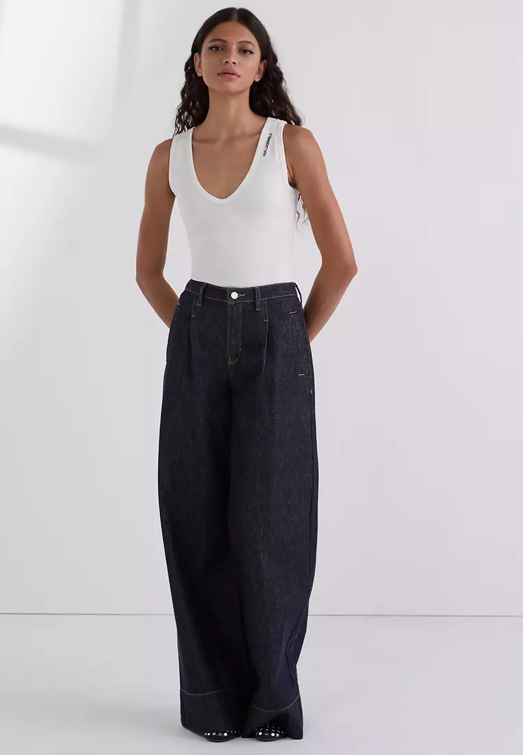 Buy KARL LAGERFELD Contrast Stitch Wide-Leg Jeans 2025 Online