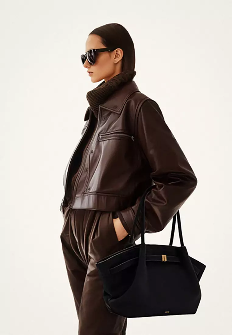 Hana Medium Faux Suede Tote Bag - Black