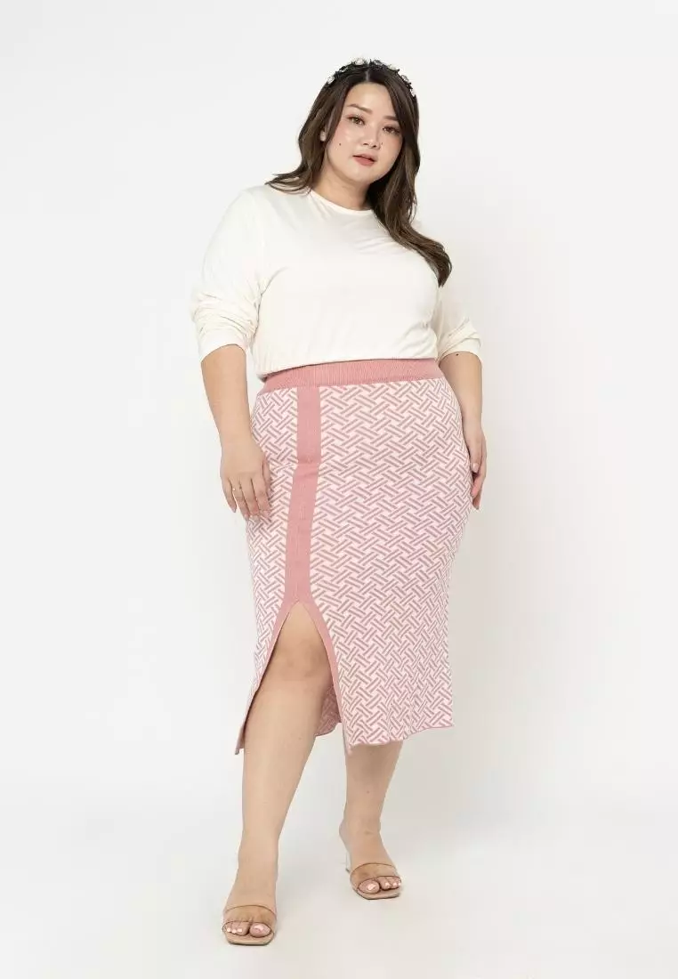 Plus Size Knit Skirt Iselle Pink Blush