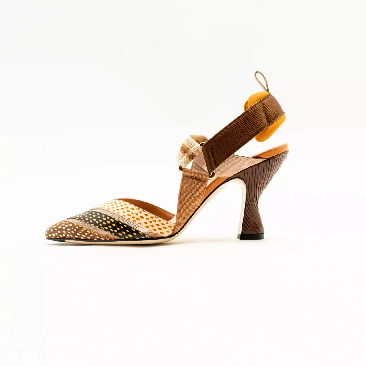 Colibri 85 Mesh and Multicolor Ayers Leather Slingbacks Brown Multicolor