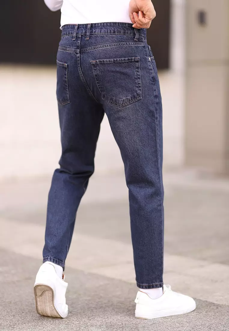 Navy Blue 100% Cotton Boyfriend Jeans TMNAW25JE00020