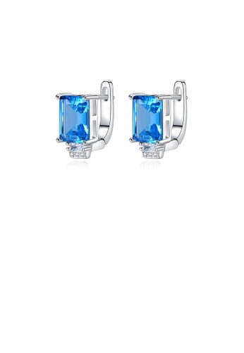 Glamorousky blue 925 Sterling Silver Fashion Simple Geometric Square Blue Cubic Zirconia Stud Earrings 936B4ACF328761GS_1
