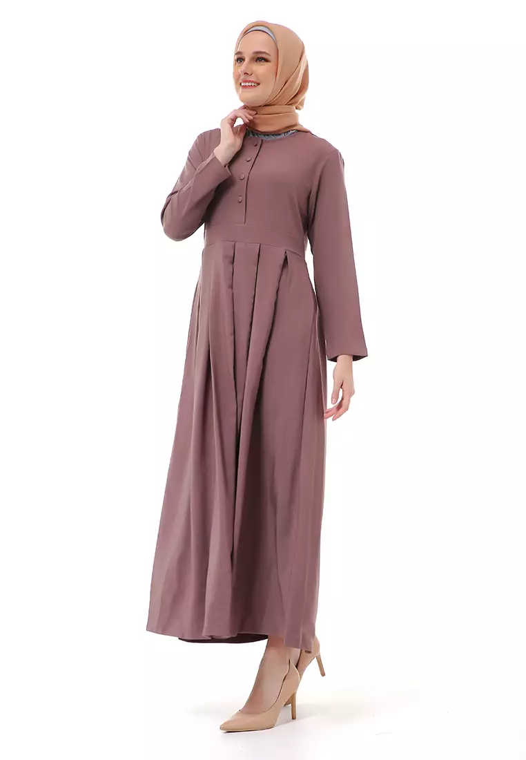 Enzy Dress Muslimah Wanita Lengan Panjang Regular Fit Premium High Quality - Taupe