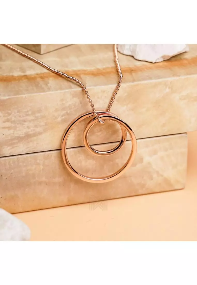 Minimal Dual Round Tube Rose Gold Pendant with 925 Sterling Silver