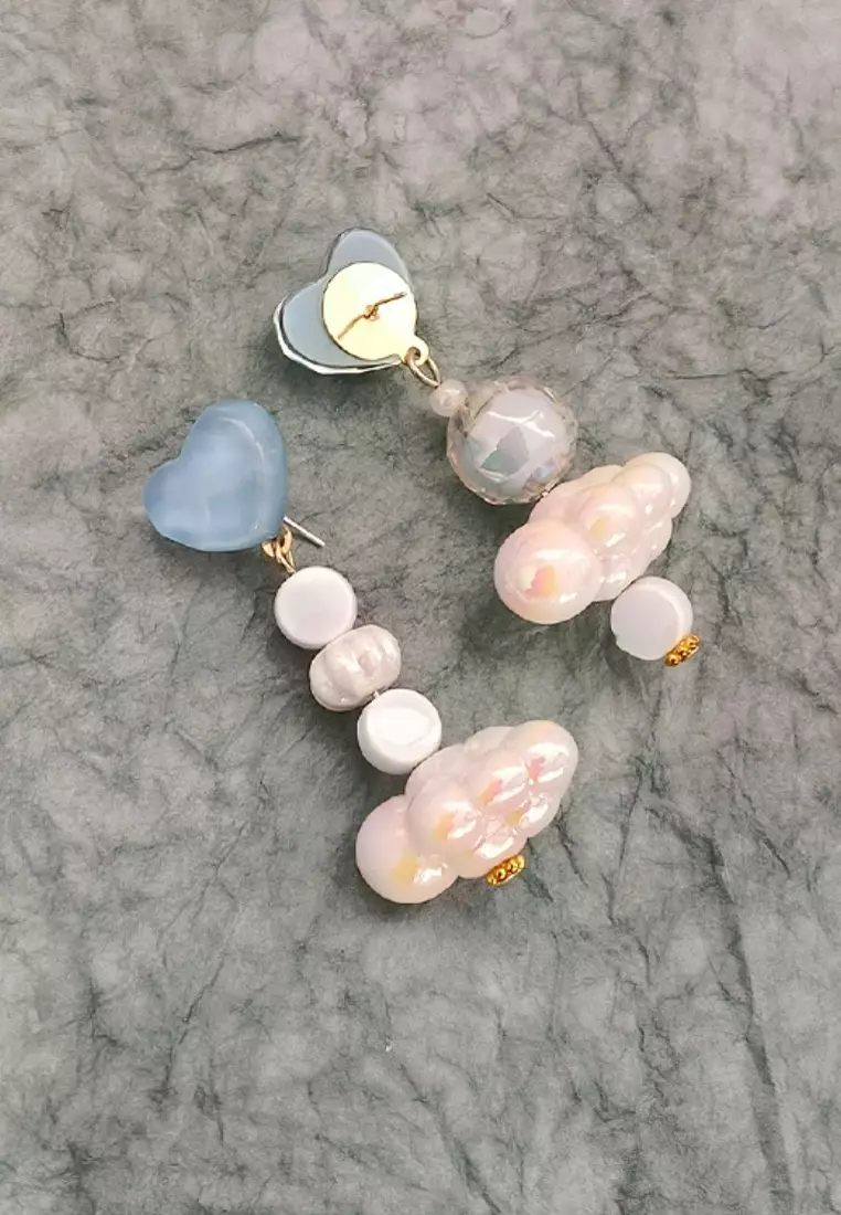 Summer blue heart cloud ceramic earrings K062414