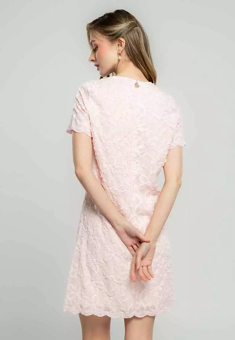 Wrenlee Shift Dress in Embroidered Applique Fabric