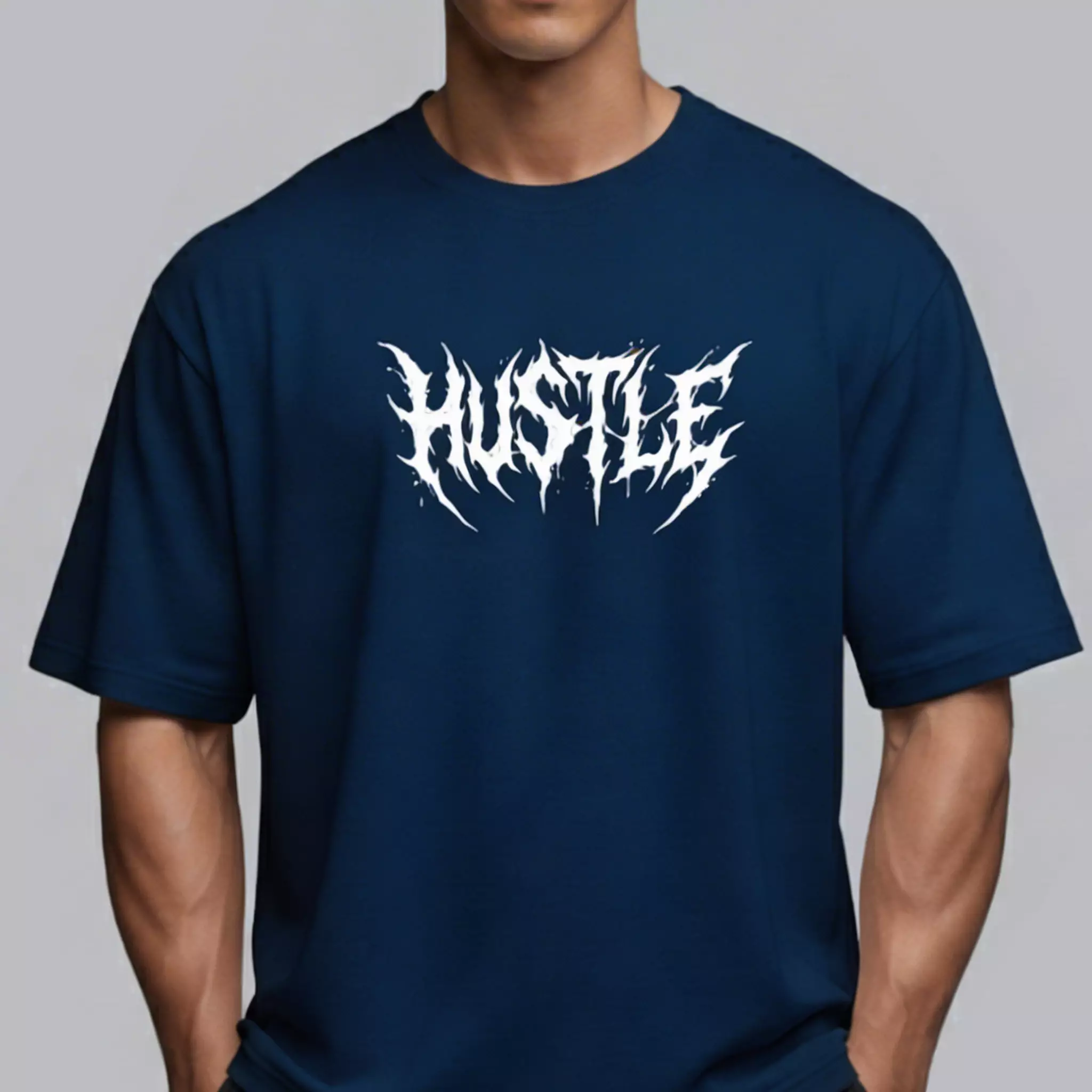 THIRDDAY Kaos Oversize Gym Hybrid Cotton Pria Premium | Kaos Gym & Casual Adem Anti Bau, 240 gsm Tebal, Clean Look Activewear Eksklusif | Hustle Navy MTZ81