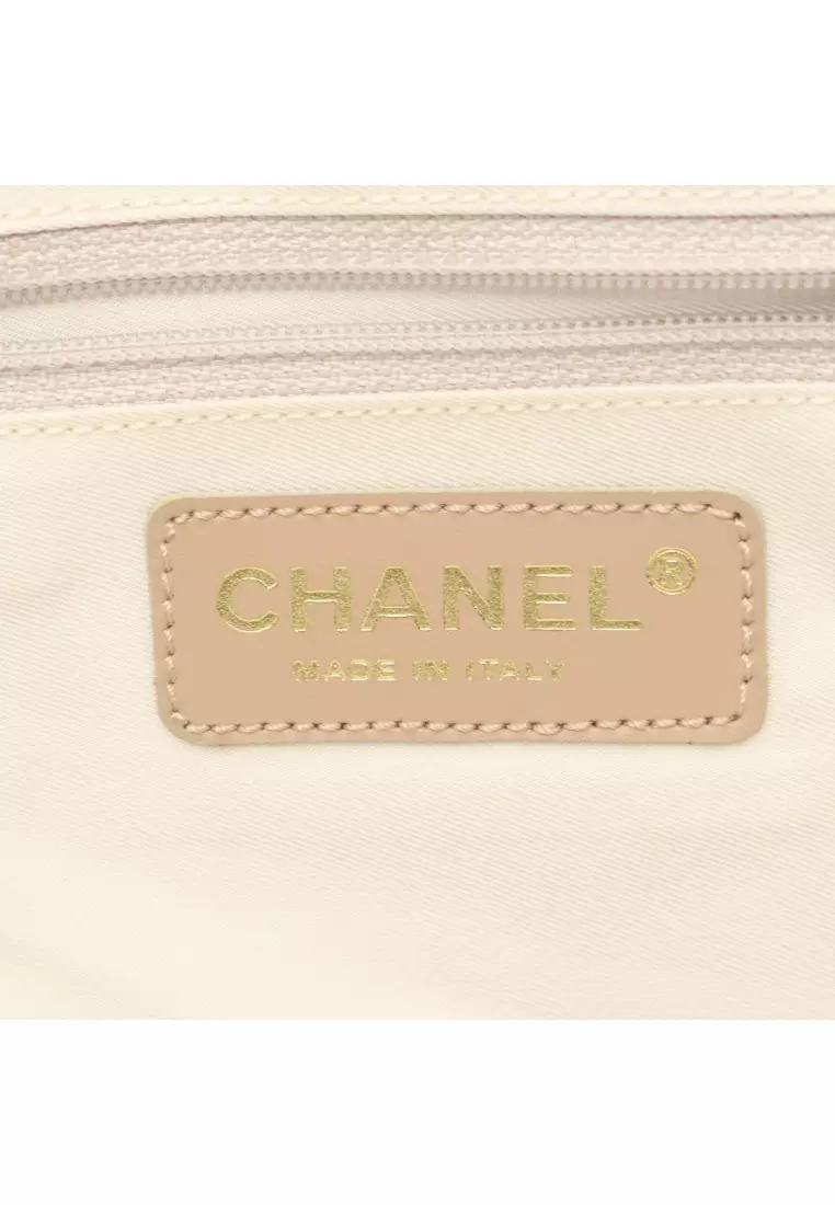 Pre-Loved Chanel New travel line MM Handbag tote bag nylon canvas leather beige gold hardware