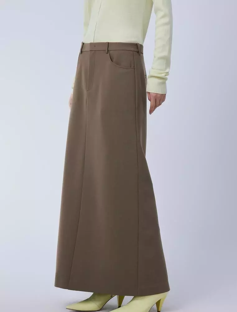 Straight Cut Wool Ultra Long Waist Skirt