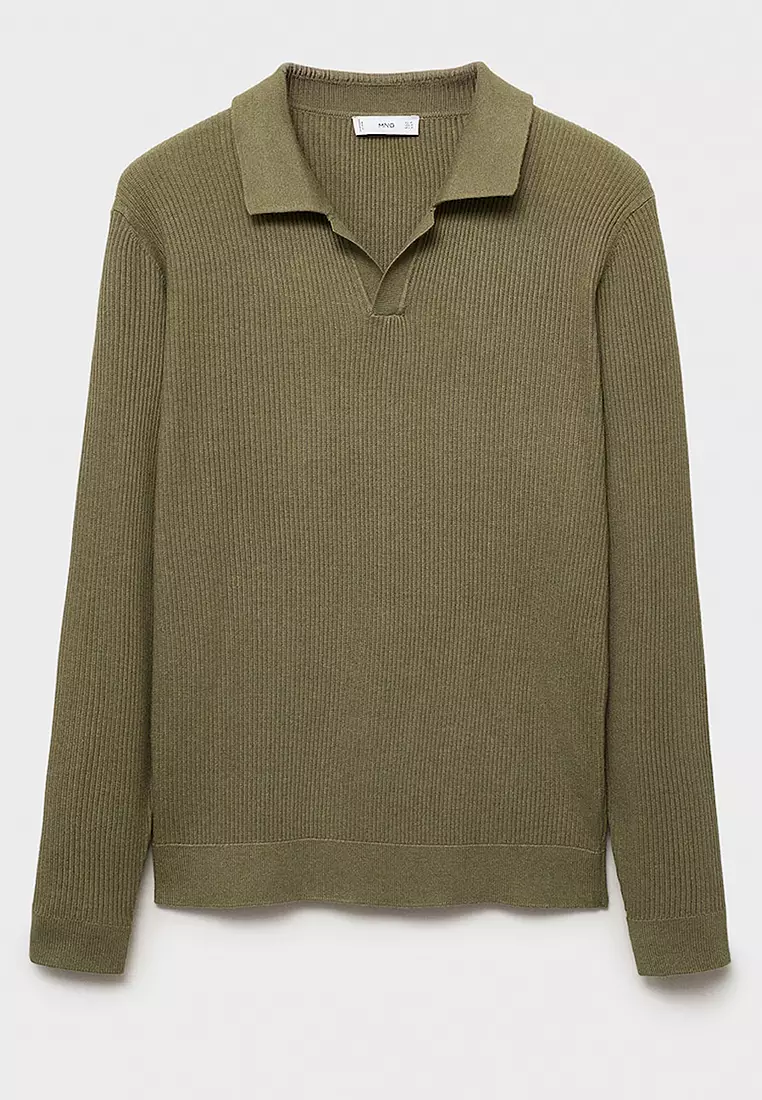 Cotton-Blend Ribbed Polo Sweater