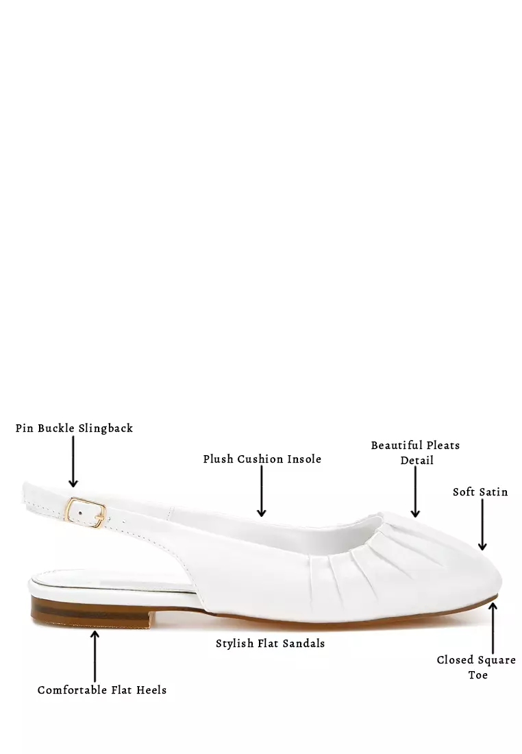 Sepatu Flat Ujung Persegi Satin Warna Putih