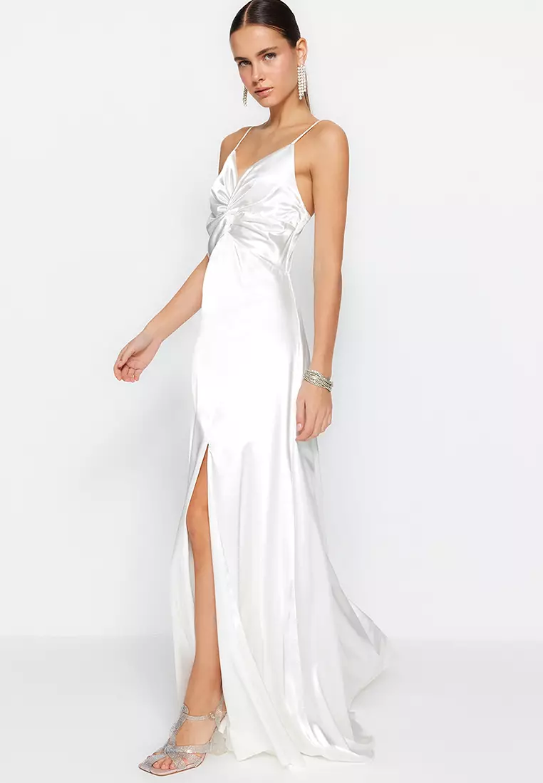 White satin 2025 silk dress