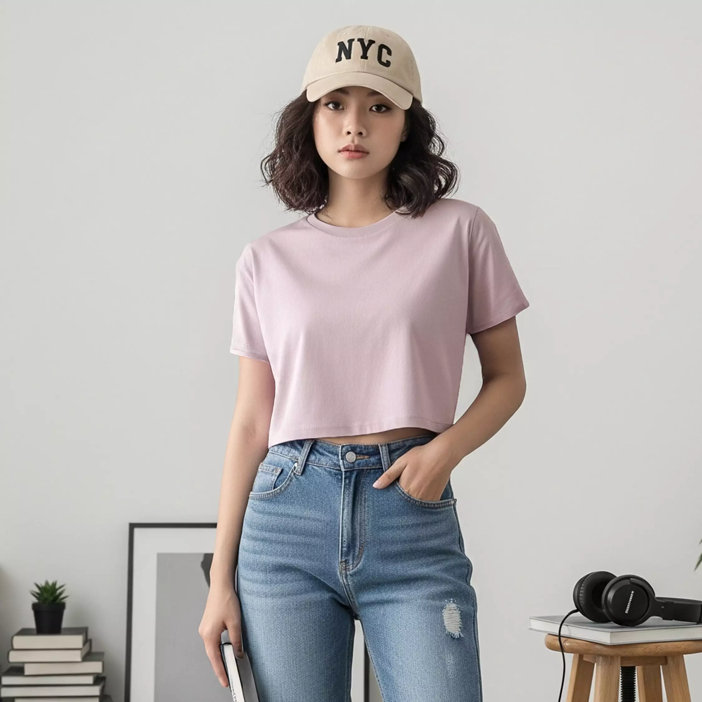 Kale VIONA DUSTY LILAC / Atasan Crop Wanita / Kaos Wanita / Baju Cewek