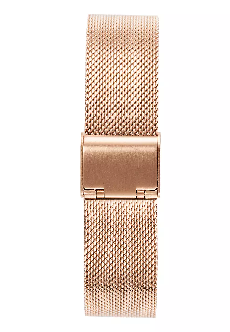 中性休闲表 男女通用 現代風格 38mm白色圓形表盤不鏽鋼網狀表帶-玫瑰金