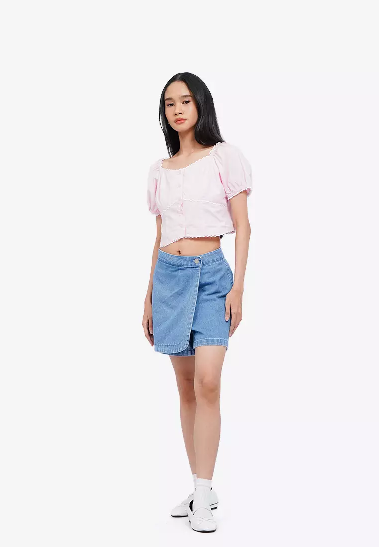 Puff Sleeve Blouse with Lace Trim