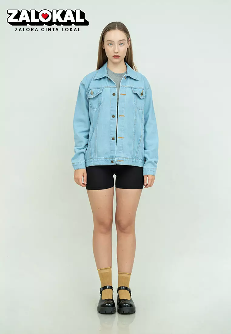 Houseofcuff Jaket Jeans Wanita Polos Tebal Jaket Denim Biru Pudar 2