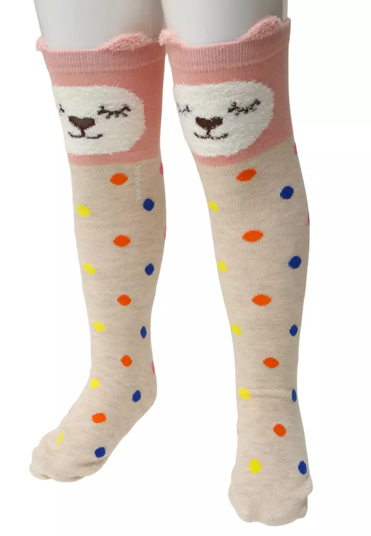 Candie Kaos Kaki Panjang Anak Perempuan Colours Racoon Kids Long Socks Material Cotton ORIGINAL - Brown