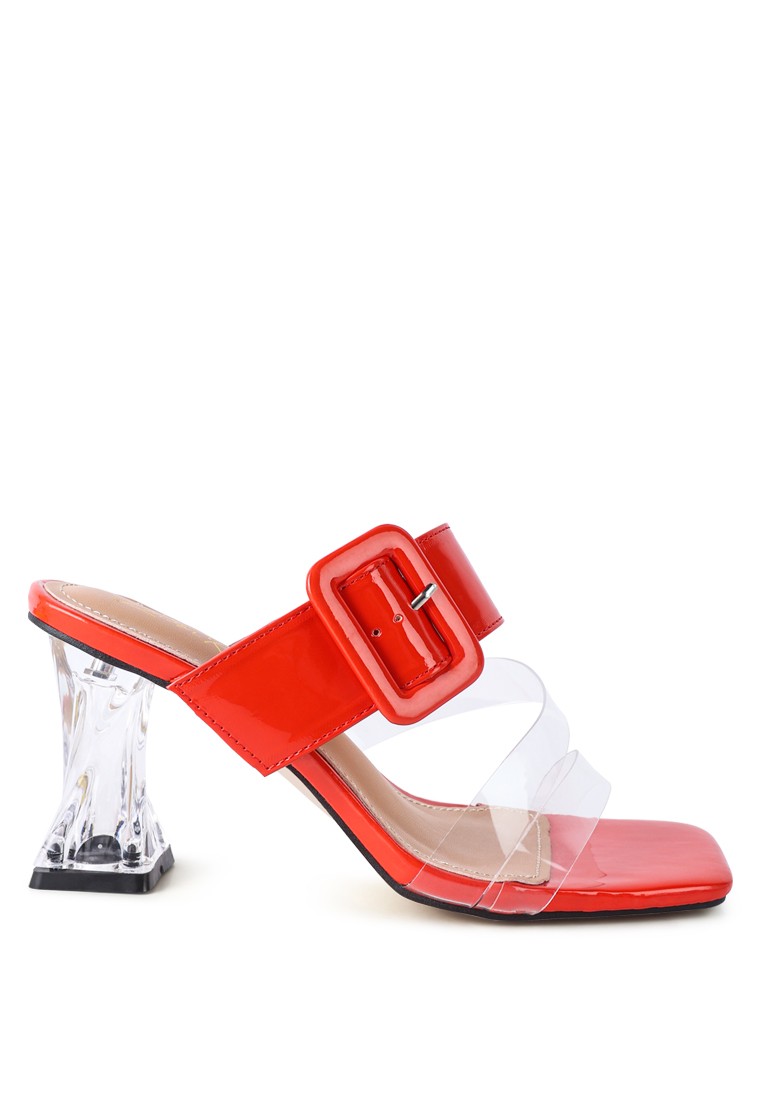Red Printed Clear Heel Slide Sandals