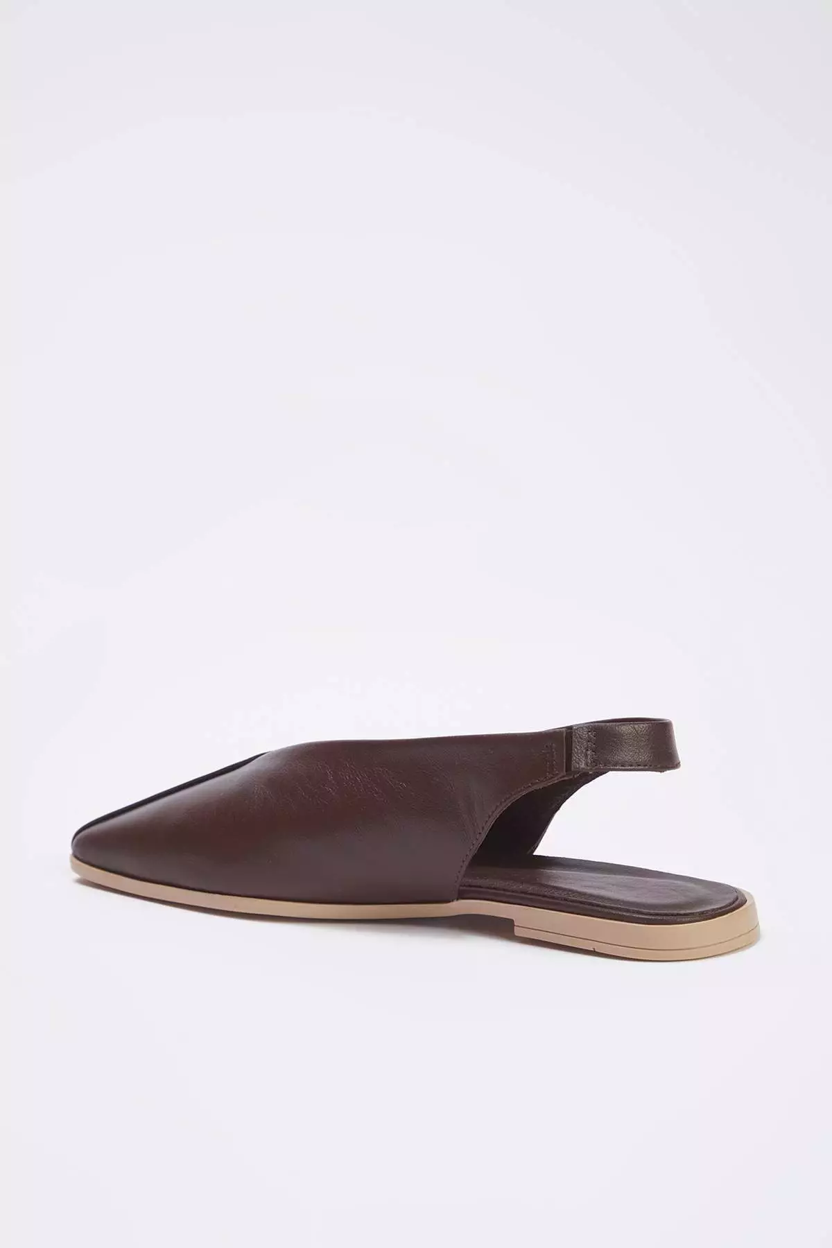 Dark Brown Genuine Leather Open Back Square Toe Women'S Ballerinas Takss25Be00018