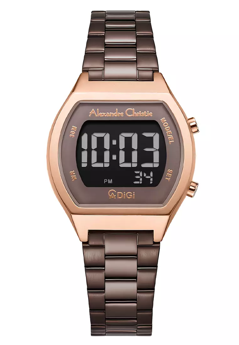 Alexandre Christie Digi Jam Tangan Digital Wanita Rosegold Brown Stainless Steel - 9384 LHBROBO