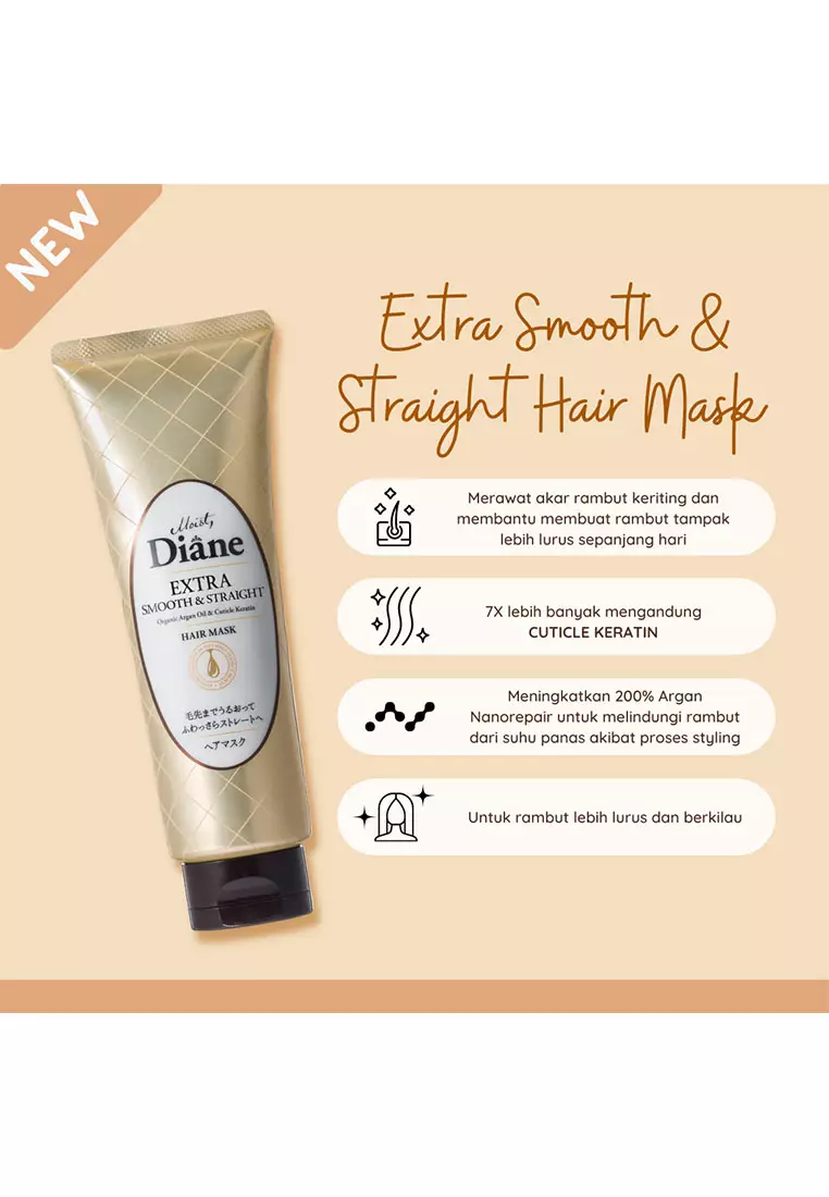 PAKET Moist Diane EXTRA SMOOTH & STRAIGHT Shampoo 450ml + Hair Mask 150g