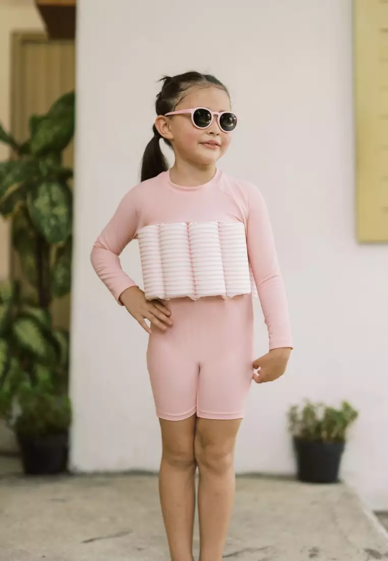 Stripes & Blooms Diving Long Sleeves Floatsuit - Pink Stripes