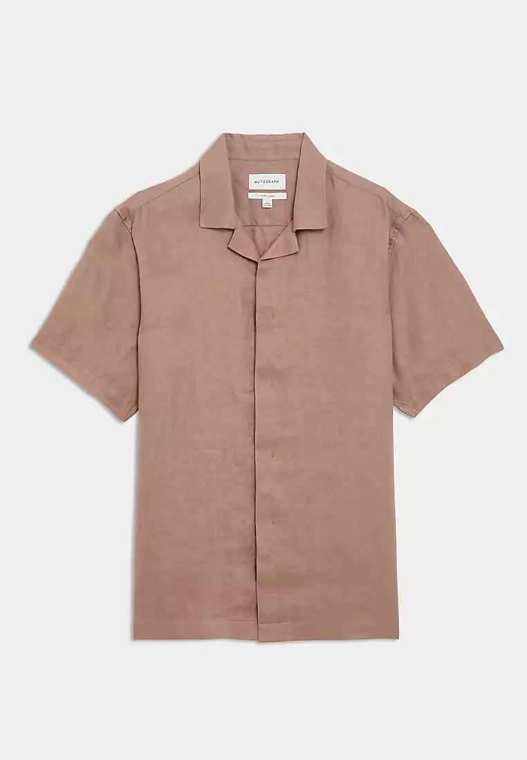 Pure Linen Herringbone Cuban Collar Shirt