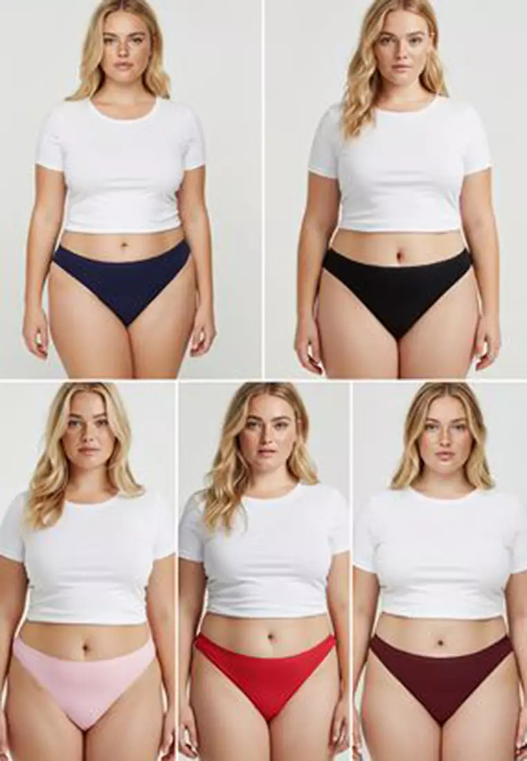 Multi Color 5 Pack Cotton Normal Waist Thong Plus Size Panties Tbbss25Cm00012