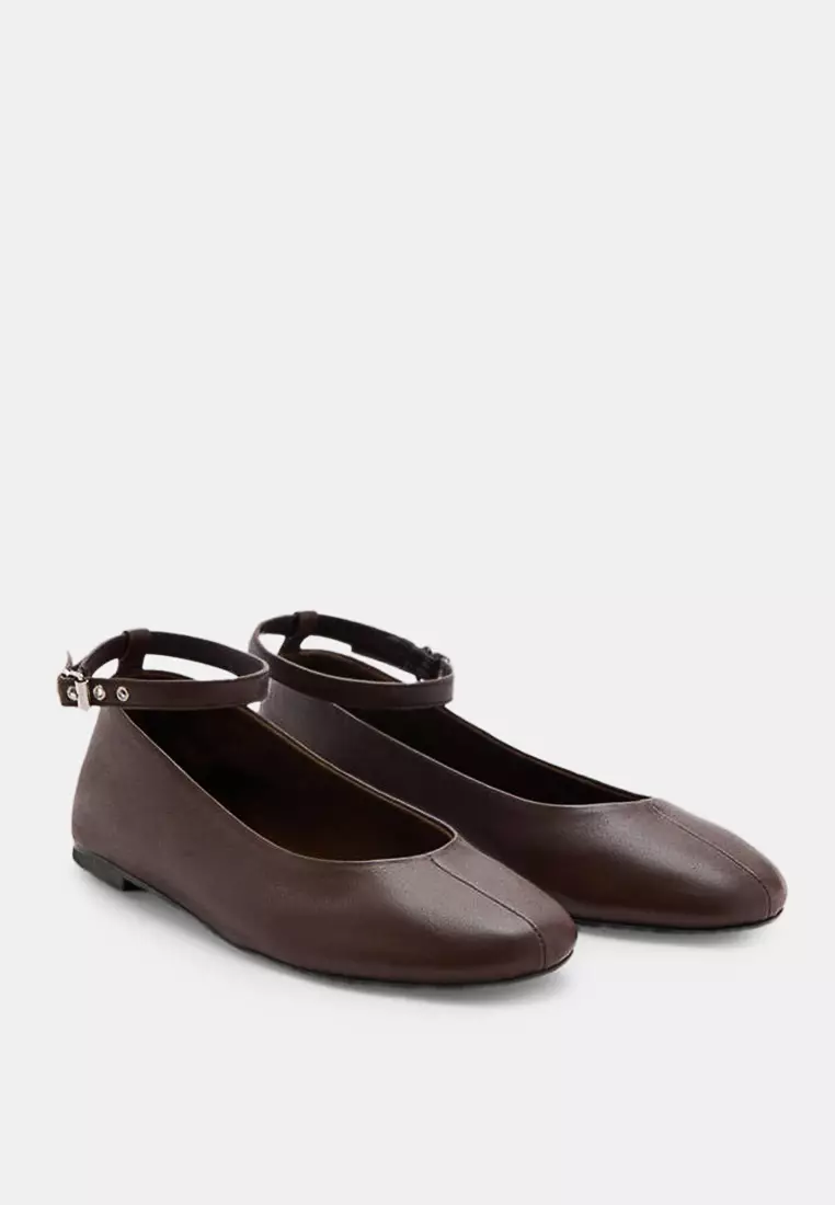 Leather Ankle Strap Flat Shoes