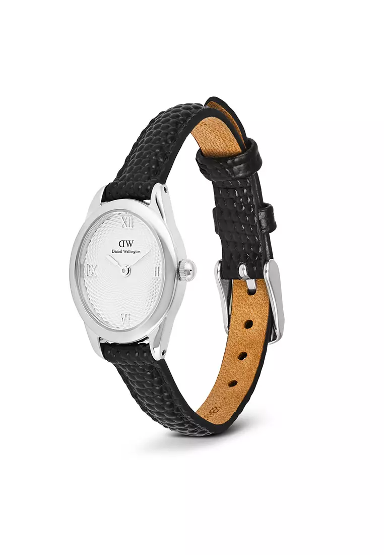 Ophelia Mini Black Lizard White Guilloché Silver - Women Watch Stainless Steel Leather Strap watch DW Official Authentic Original 女士手錶 不銹鋼手錶 DW 官方 真皮手錶 正品