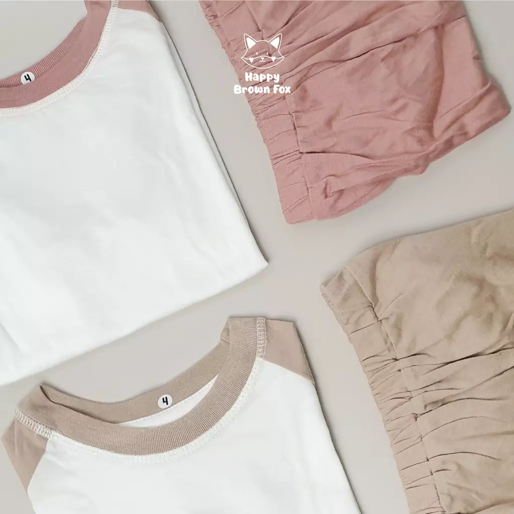 BAJU TIDUR PIYAMA ANAK SETELAN LENGAN PENDEK CELANA PENDEK- Raglan Bamboo Playset Taupe