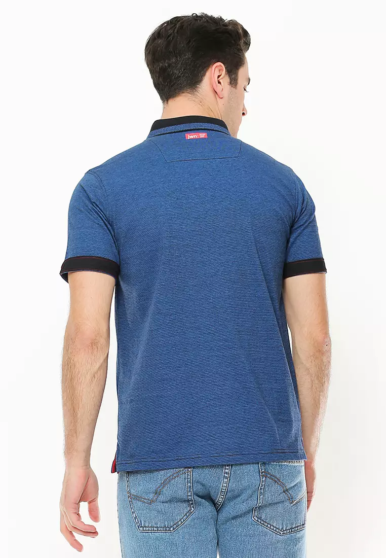 Slim Fit - Polo Shirt Active - Aksen Hitam - Kantong Satu - Biru