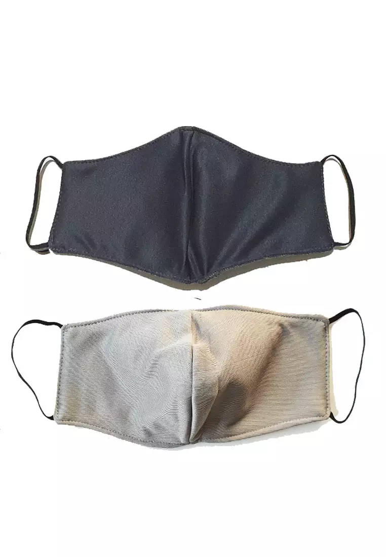 2 in 1 Premium 3 ply Cotton  Mask  Navy & Light Grey