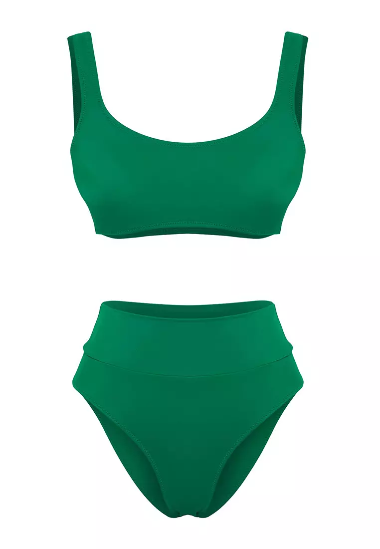 Green Strapless High Waist High Leg Regular Core Bikini Set TBESS22BT0010