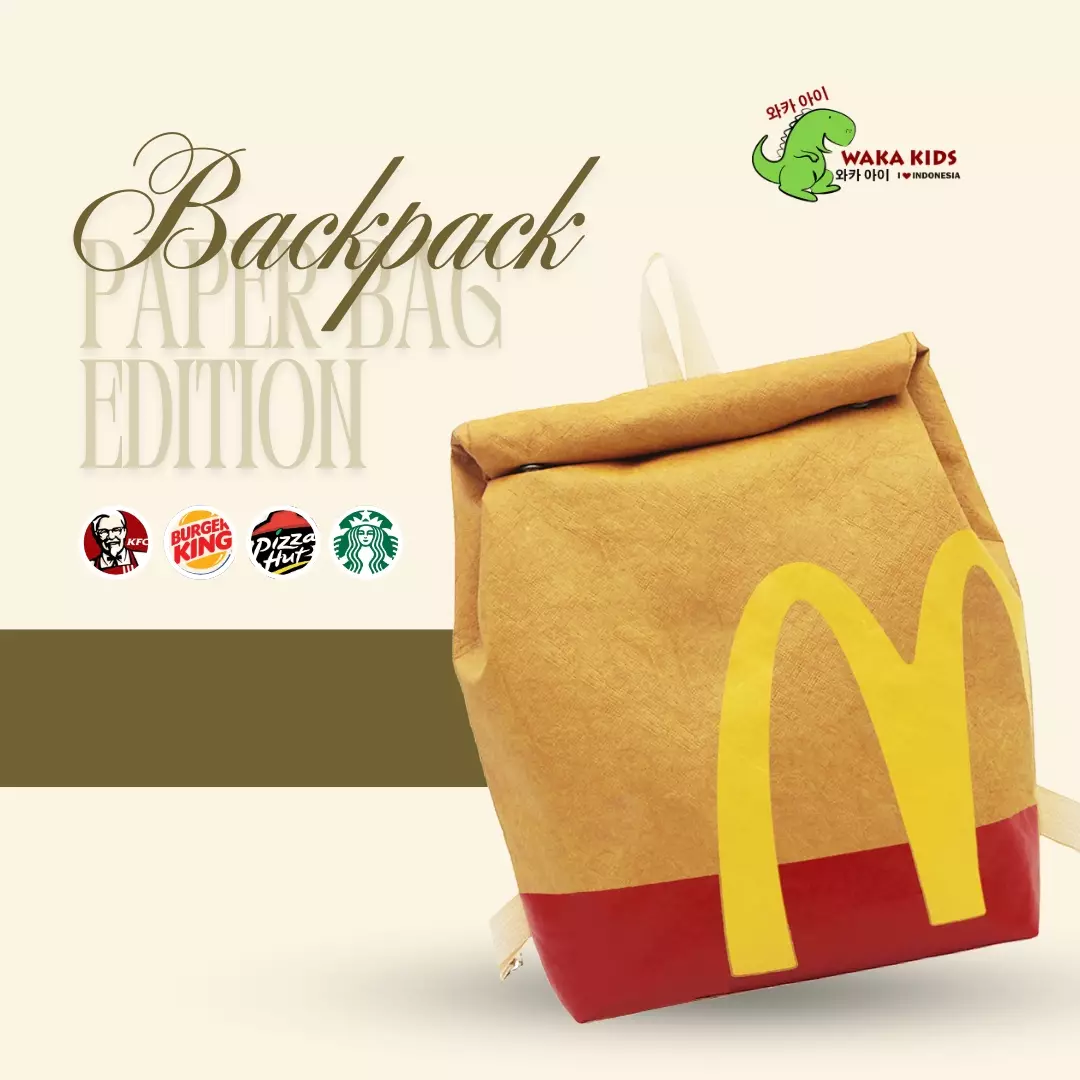 Wakakids Tas Ransel Backpack Bentuk Paper Bag Motif Unik Restoran Fast Food Kfc Venrc