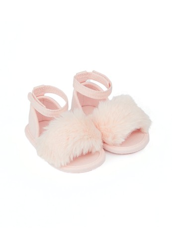 Mothercare pink pink faux-fur pram sandals 23175KS428E669GS_1